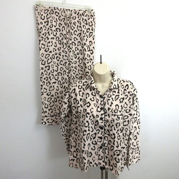 Pottery Barn Teen Emily & Meritt Pajama Set Sz Small Blush Leopard Print Sateen